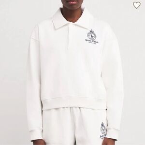 Sporty & Rich Crown Country Embroidered Cropped Polo Sweater Sweatshirt in White
